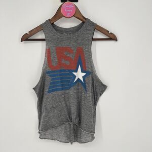 Chaser USA Patriotic Tie Front Tank Top XS Sleeveless Distressed Gray